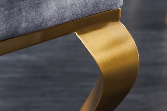Chaises design capitonné PAULA avec pied baroque en acier inoxydable, velours, gris, doré