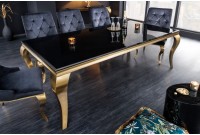 TABLE DE SALLE À MANGER 180cm DESIGN BAROQUE EN ACIER DORÉ ET VERRE OPALE NOIR