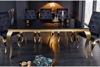 TABLE DE SALLE À MANGER 200cm DESIGN BAROQUE EN ACIER DORÉ ET VERRE OPALE NOIR