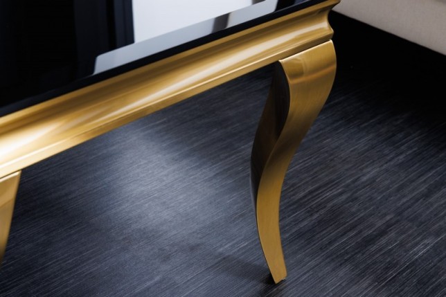 Table basse 100cm verre opale noir de style baroque pieds doré