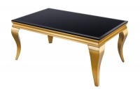 Table basse 100cm verre opale noir de style baroque pieds doré