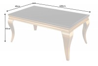 Table basse 100cm verre opale noir de style baroque pieds doré