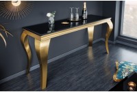 Console design baroque de 140cm verre opale noir pieds doré