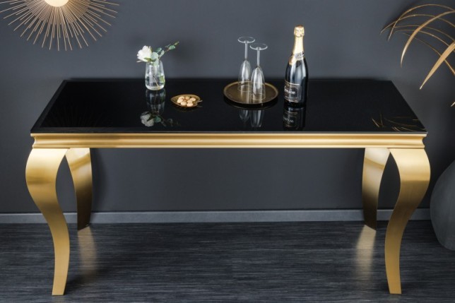 Console design baroque de 140cm verre opale noir pieds doré