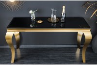 Console design baroque de 140cm verre opale noir pieds doré