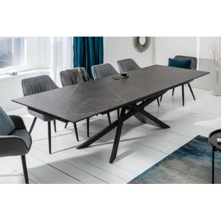 Table à manger 180-220-260cm céramique  aspect de pierre graphite