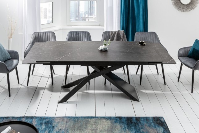 Table à manger 180-220-260cm céramique  aspect de pierre graphite
