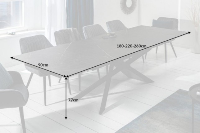 Table à manger 180-220-260cm céramique  aspect de pierre graphite