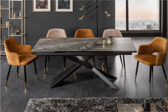 Table à manger extensible 180-220-260cm céramique  aspect marbre foncé