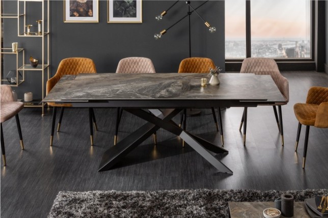 Table à manger extensible 180-220-260cm céramique  aspect marbre foncé