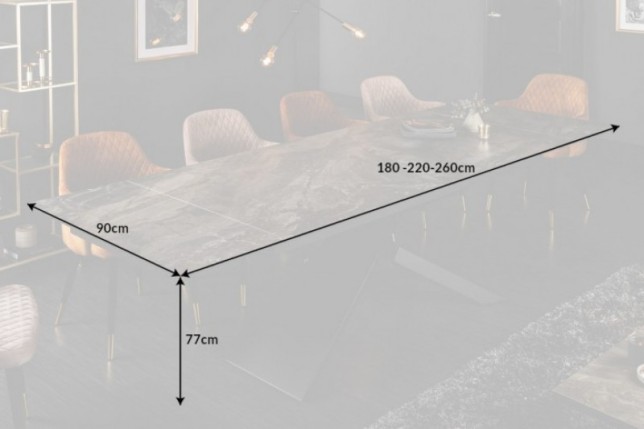 Table à manger extensible 180-220-260cm céramique  aspect marbre foncé