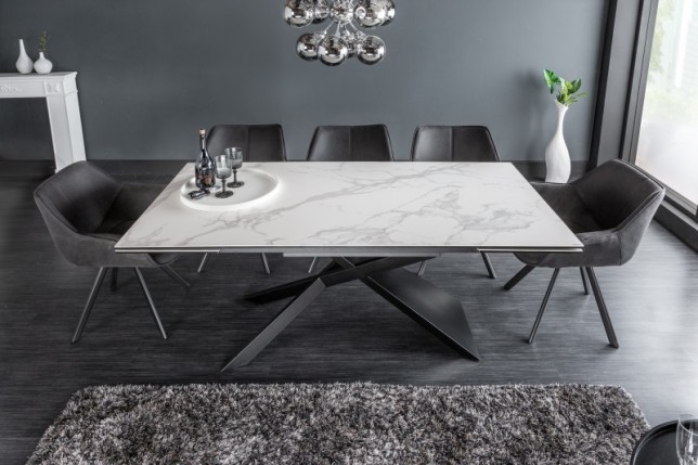 Table à manger extensible 180-220-260cm céramique  aspect marbre blanc