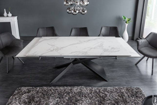 Table à manger extensible 180-220-260cm céramique  aspect marbre blanc