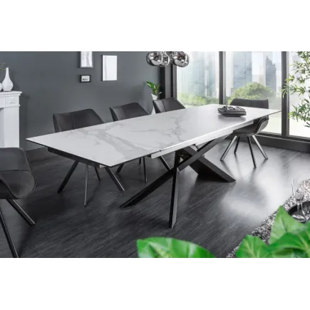 Table à manger extensible 180-220-260cm céramique  aspect marbre blanc