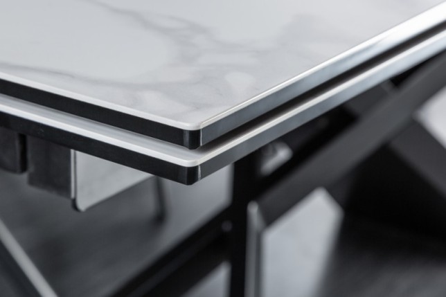 Table à manger extensible 180-220-260cm céramique  aspect marbre blanc