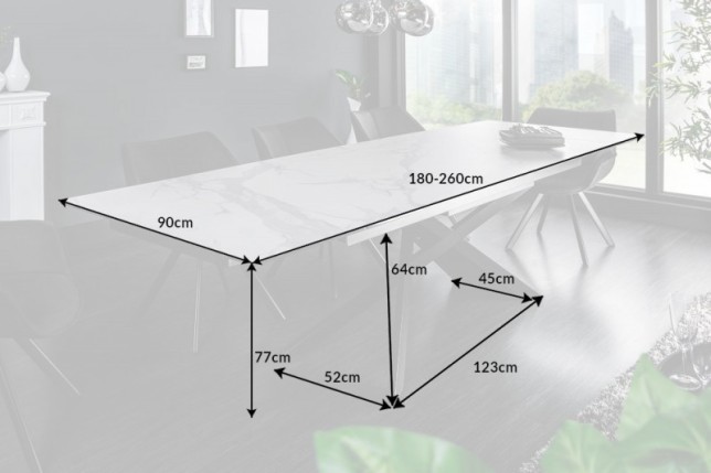 Table à manger extensible 180-220-260cm céramique  aspect marbre blanc