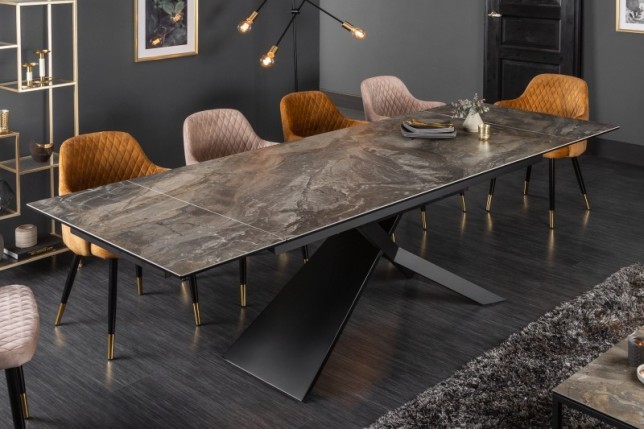 Table à manger extensible 180-220-260cm céramique  aspect marbre foncé