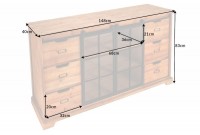 Bahut massif HENRY 150cm sapin naturel portes industrielles vitrine métal