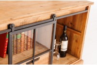 Meuble TV HENRY en bois sapin industriel 160 cm avec 2 portes coulissantes