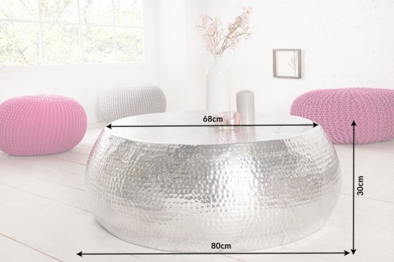 Table basse 80 cm ronde en aluminium coloris argent