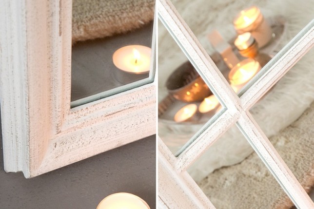 Miroir design Fenêtre avec cadre en bois blanc