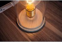 Lampe à poser design rétro en bois et verre