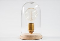 Lampe à poser design rétro en bois et verre