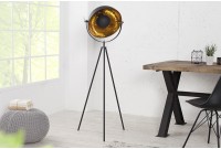 Lampadaire trépied design en acier inoxydable et en aluminium coloris noir et or
