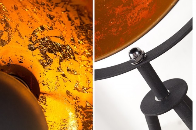 Lampadaire trépied design en acier inoxydable et en aluminium coloris noir et or