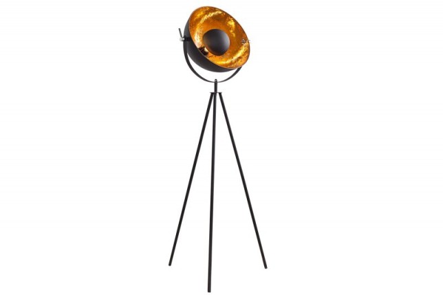 Lampadaire trépied design en acier inoxydable et en aluminium coloris noir et or
