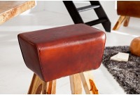 Tabouret design en bois massif et cuir marron