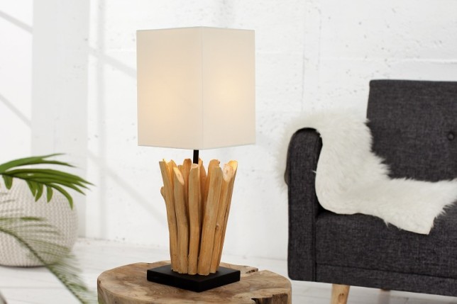 Lampe à poser de 15 cm en bois flotté coloris blanc