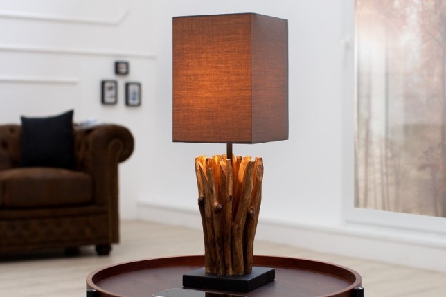 Lampe à poser de 15 cm en bois flotté coloris brun gris
