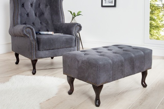 Pouf Chesterfield en microfibre gris