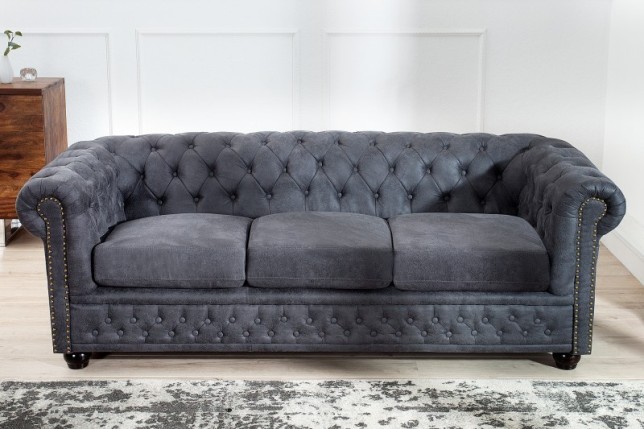 Canapé Chesterfield 3 places en microfibre gris