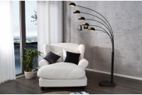 Lampadaire sur pied design arc 5 boules en métal teinté noir et doré