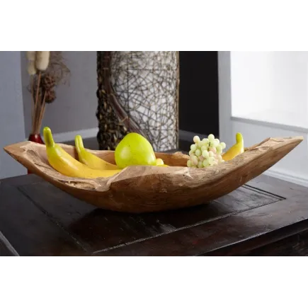 Grand Bol Décoratif 60cm en Bois de Teck Massif - Centre de Table Artisanal