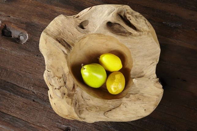 Corbeille de fruit design naturel de 40 cm en bois du teck massif