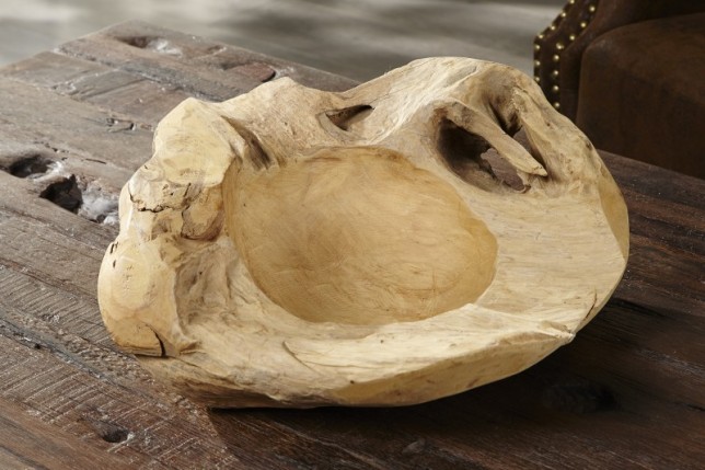 Corbeille de fruit design naturel de 40 cm en bois du teck massif