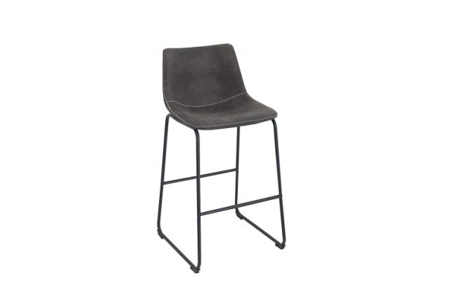 Lot de 2 tabourets de bar design vintage coloris gris en microfibre