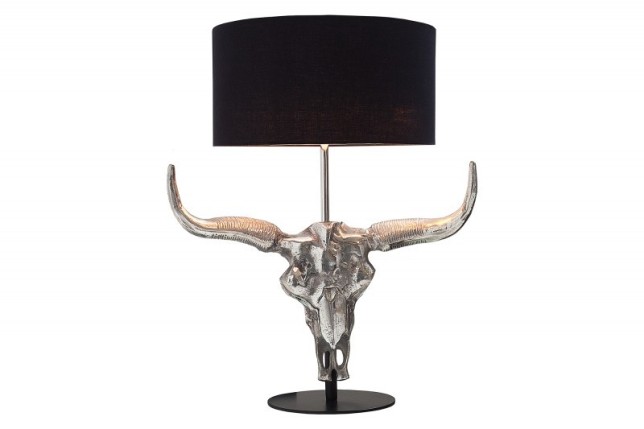 Lampe à poser design crâne de taureau coloris argenté et noir