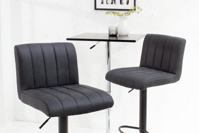 Lot de 2 tabourets de bar design coloris gris vintage en microfibre