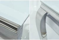 Table à manger design baroque de 200cm coloris blanc argenté en verre trempé et acier inoxydable