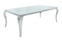 Table à manger design baroque de 180cm coloris blanc argenté en verre trempé et acier inoxydable