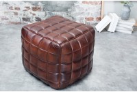 Pouf design rembourré en cuir de couleur marron