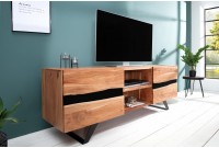 Meuble tv design coloris naturel et noir à 2 portes et 2 niches
