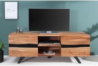 Meuble tv design coloris naturel et noir à 2 portes et 2 niches