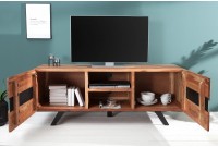 Meuble tv design coloris naturel et noir à 2 portes et 2 niches