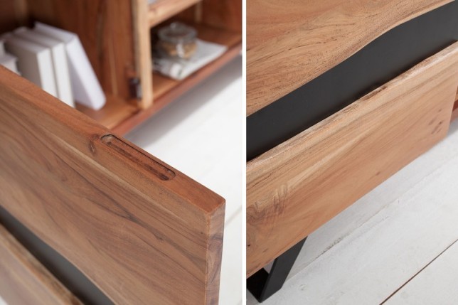 Meuble tv design coloris naturel et noir à 2 portes et 2 niches