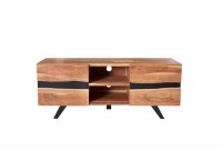Meuble tv design coloris naturel et noir à 2 portes et 2 niches